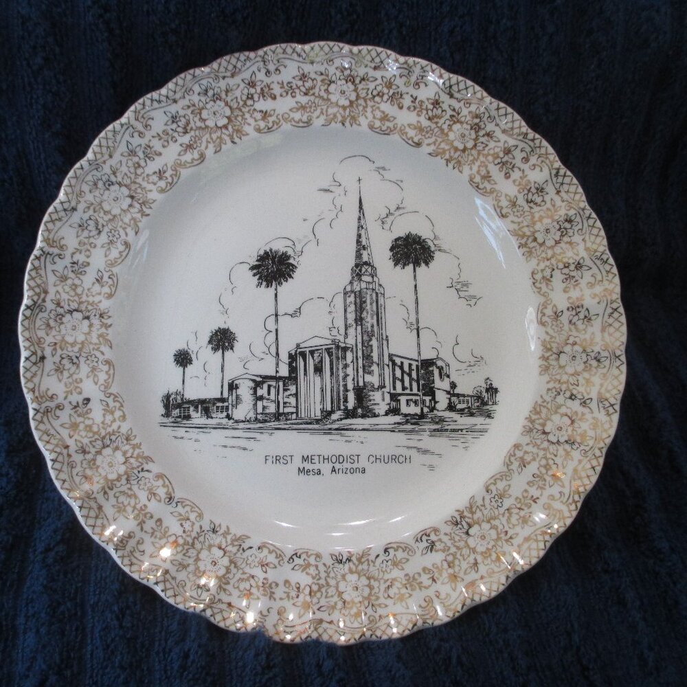 Vintage Commemorative Plate FIRST METHODIST CHURCH Mesa Arizona Religious 1950's